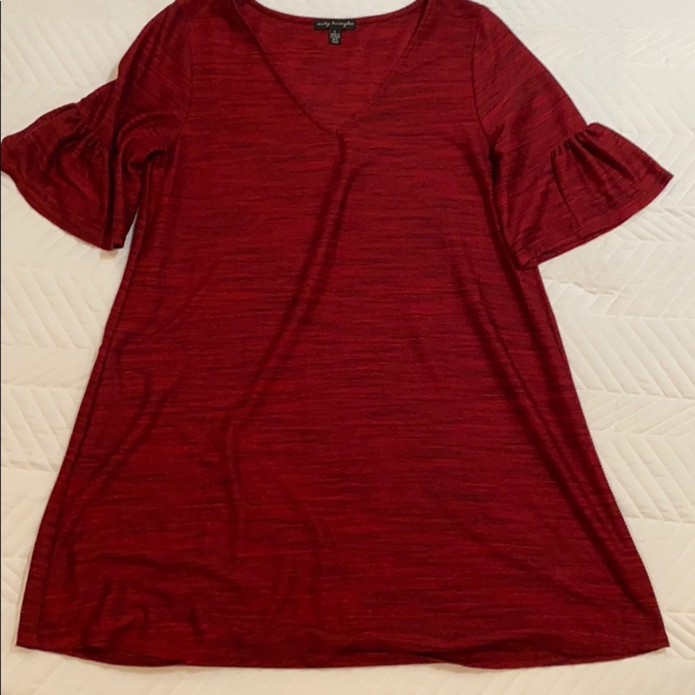Burgundy/black shift dress, bell sleeves size L
